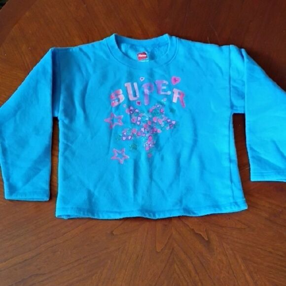 Hanes Blue Long Sleeve Tee with Pink Accents - Size: 5T   (1072) - Picture 1 of 4